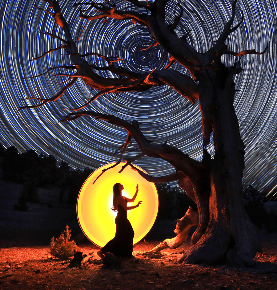 Person Light Painted in the Eastern Sierras Under the Night Sky