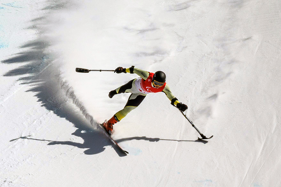 Leander Kress competes in the Mens Super-G Standing Para Alpine Skiing at the Yanqing National Alpine Skiing Centre. 